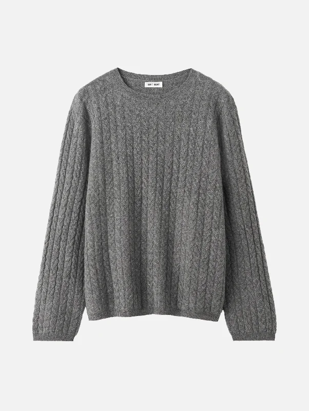 Oversized Cable Knit Cashmere Sweater in Grey