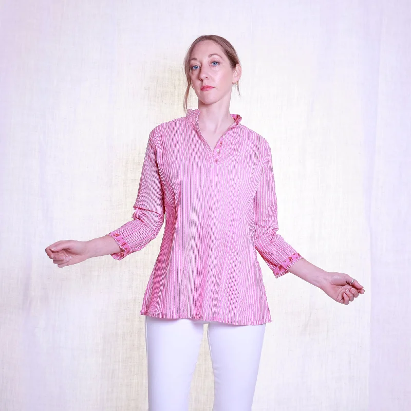 Pintuck Cotton Top | Pink Stripe