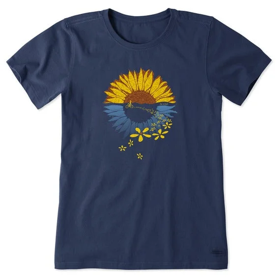 Womens Macro-Micro Sunflower Bike Ride Short Sleeve